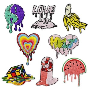 Heart Badge Melting Embroidery Patch,Heart Applique Iron On Patch,Love Patch,Rubiks Cube Patch,Fruit Patch
