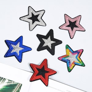 2Pcs Colorful Star Sequin Patch,3.0 Inch Glitter Sequins Iron On Patches