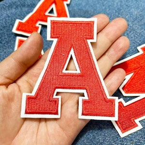 Patch de letras vermelhas de 3,1 polegadas bordado para passar a ferro aplique faça você mesmo nome alfabeto patches para roupas bolsas acessórios