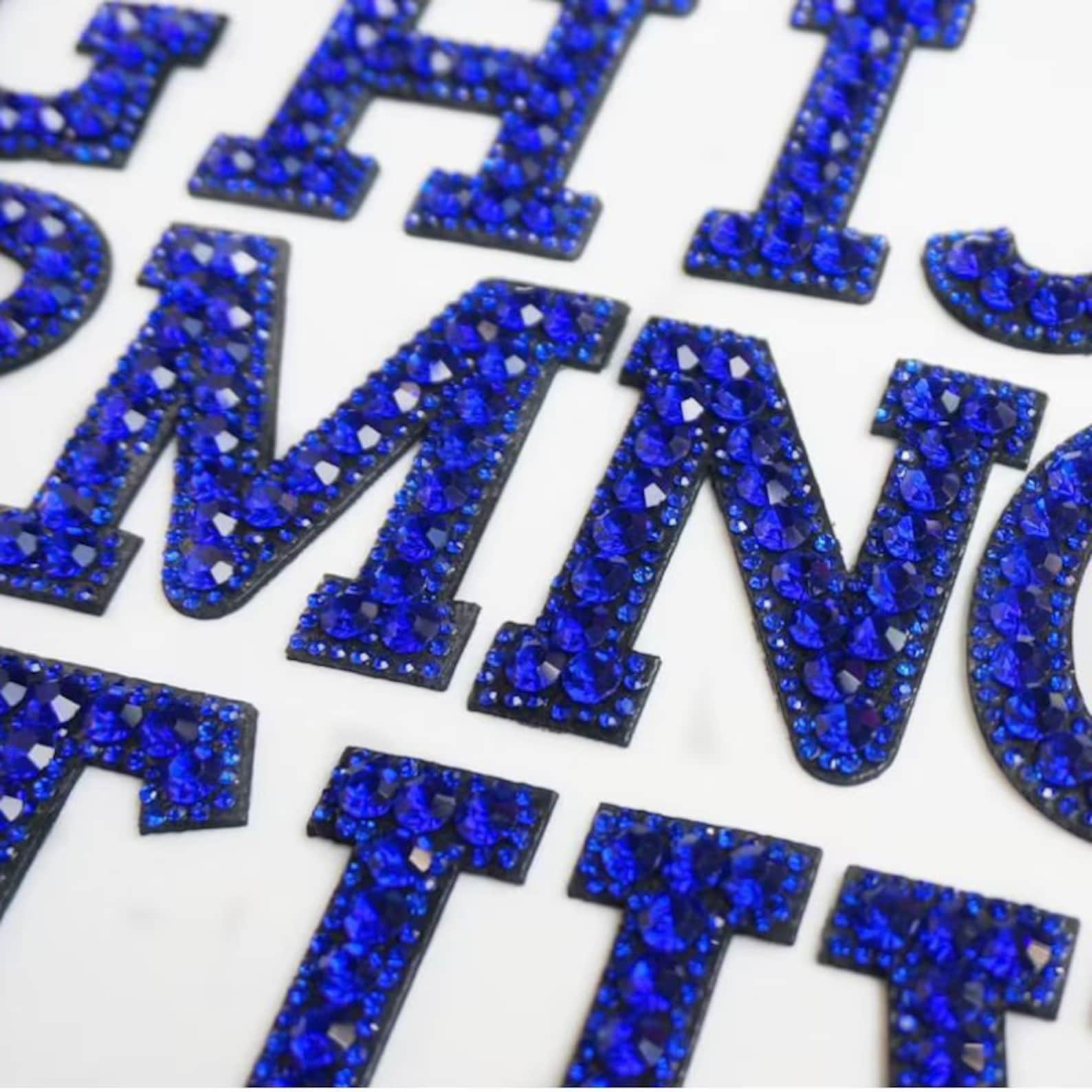 Diy Rhinestone Letters Blue Rhinestone Letters Patch,diy Name Alphabet Letter Applique Patches ...