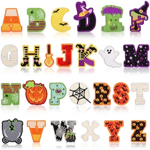 Halloween Letter Iron On Patch, Ghost Patches,Pumpkin Letter Embroidered Patch,DIY Name Alphabet Patches