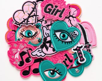 Gothic Thorn Heart & Eye Embroidered Patches,Girl Patches Iron On Applique Badges for Jackets Jeans Bags