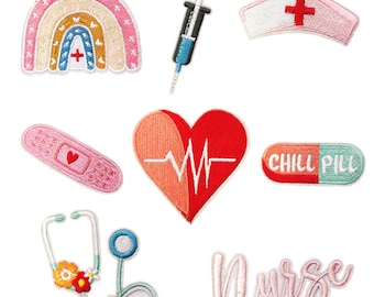 Medical Badge Embroidery Patch,Nurse Patch,Stethoscope Patch,Pill Patch,Heart Patch, Iron On DIY Applique Uniform Jacket Backpack Clothing