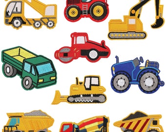 Truck Embroidered Patches,Engineering Vehicle DIY Embroidery,Iron On Truck Patches,Engineering Vehicle Patches
