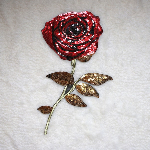 Sequin Valentine Flower Rose Iron On Patch,Sparkling DIY Applique For Adult Clothing Jacket Backpack Decoration