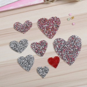 2pcs Rhinestone Glitter Heart Patch,Love Heart Applique Patches For Clothing Bags DIY,Iron On Patch