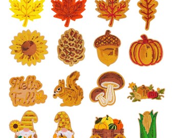 Autumn Harvest Sequin Patches,Sparkly Fall Embroidered Patches,Maple Leaf Sunflower Pumpkin Applique,Iron On Patch