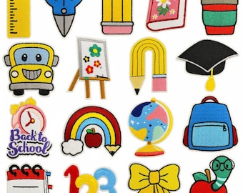 School Elements Embroidered Patch,Books Patch,Ruler Patches,Pencil Patches,School Bus Patch,Schoolbag Patch,Iron On Patch