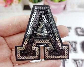 Patch noir à paillettes, lettre de l'alphabet, accessoires de vêtement bricolage, patchs de décoration appliqués brodés de A à Z, écusson à repasser