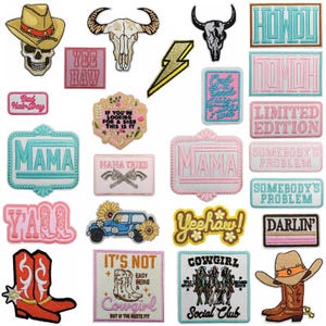 Toppa da cowboy con teschio, toppa con stivali da cowboy, toppa con fulmine, toppa con distintivo ricamato, toppa da stirare