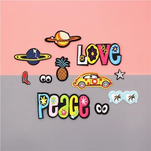Peace Flower Power Rainbow Love Patch,Space Embroidered Patches,Iron On DIY Applique Clothing Jacket Bags Decoration