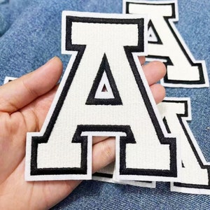 Toppe ricamate con lettere dell'alfabeto bianche da stirare, toppe con nome dell'alfabeto fai da te, toppe con lettere grandi, toppe per borse per abbigliamento