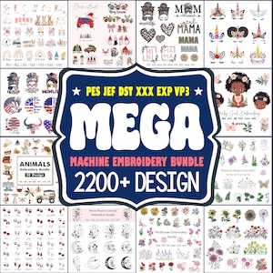 Mega Machine Embroidery Bundle, 2200+ Designs, Pes Dst Jef Exp Xxx Vp3 , Floral, Animals, Afro Girl, Zodiac, Wildflower & More, 4 sizes