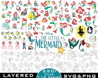 Pacote Svg da Pequena Sereia, silhueta ariel svg, arquivo de corte de vinil, download digital