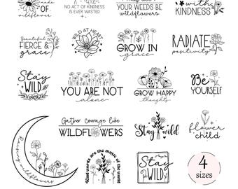 Wildflower Quote Machine Embroidery Design, Boho Flower, Wildflower Embroidery Bundle, Grow in Grace, 4 Sizes, Instant Download