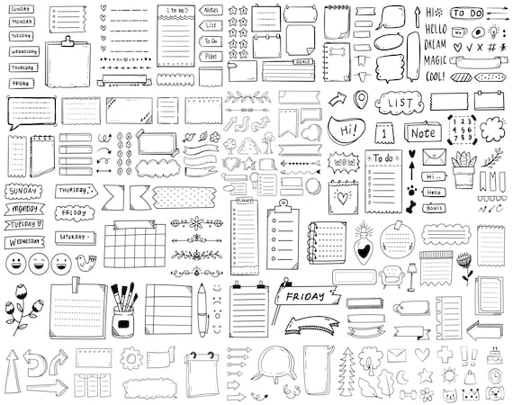 200+ Doodle Planner Svg, Planner Clipart, Teacher Panner Illustrations, Digital Planner Stickers, Doodle Sticky Notes, Journal ClipArt