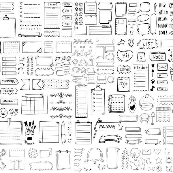 200+ Doodle Planner Svg, Planner Clipart, Teacher Panner Illustrations, Digital Planner Stickers, Doodle Sticky Notes, Journal ClipArt