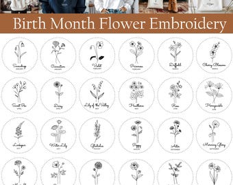Birth Month Flowers Embroidery Design, 24 Flowers Machine Embroidery Design, 4 sizes, Instant Download, Machine Embroidery