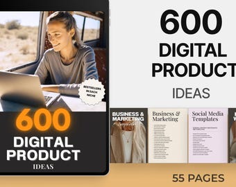 600 Digital Product Ideas | Editable Canva PLR Ebook | Online Business & Passive Income Guide