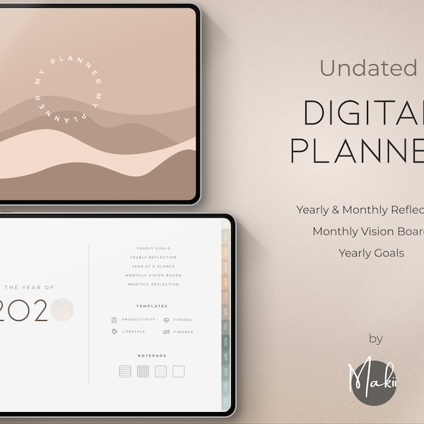 Minimalistische digitale planner, ongedateerde GoodNotes planner, dagelijkse, wekelijkse en maandelijkse planner, iPad planner, notability planner