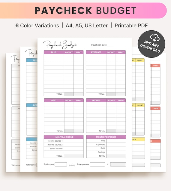 Paycheck Budget Printable Budget Planner Template Finance - Etsy