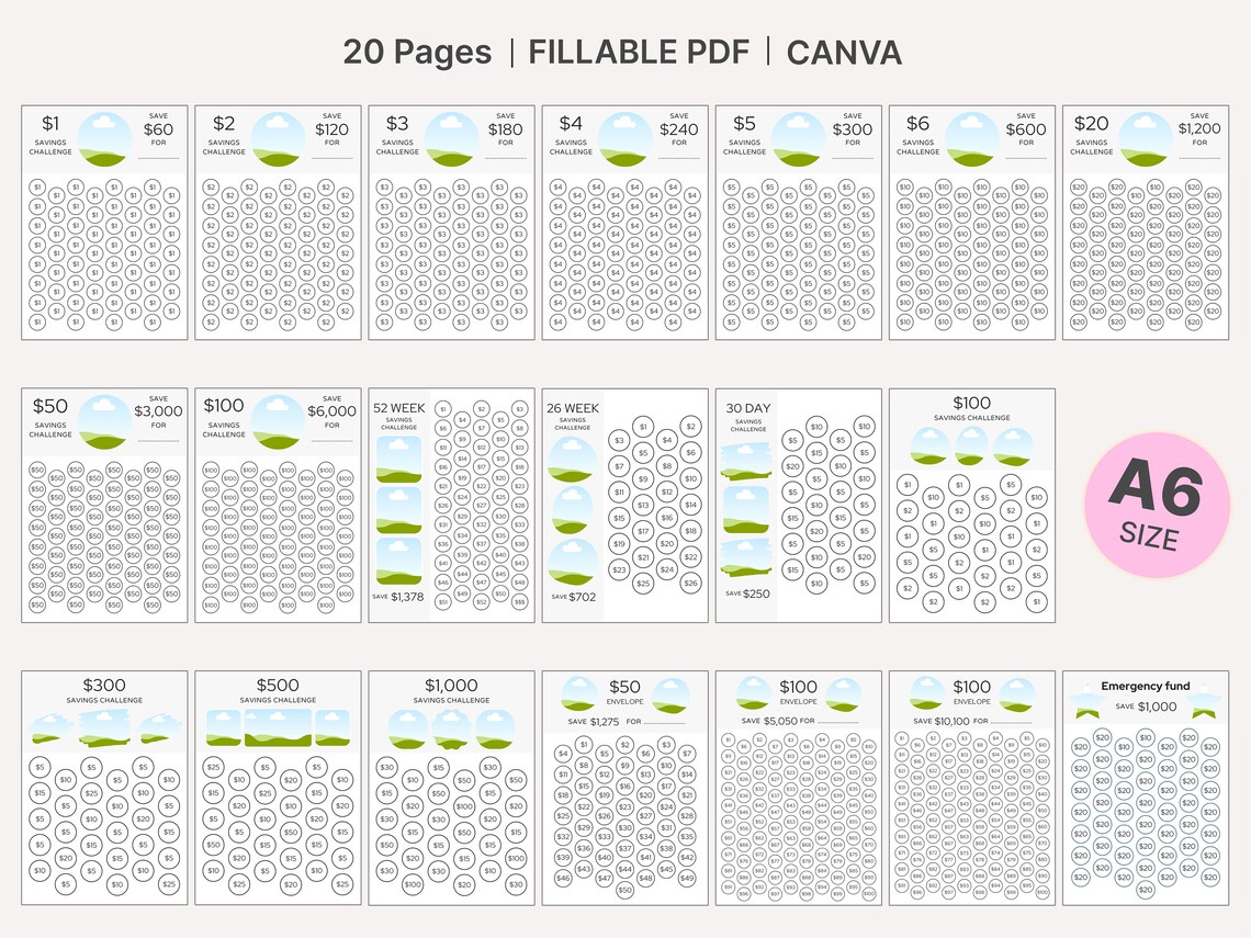 Savings Challenge Printable, Savings Tracker Bundle, Editable Template ...
