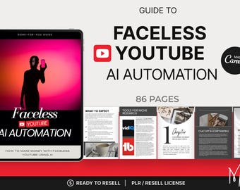 Faceless YouTube Automation Guide | Editable Canva eBook with PLR Rights | AI YouTube Channel Growth & Monetization