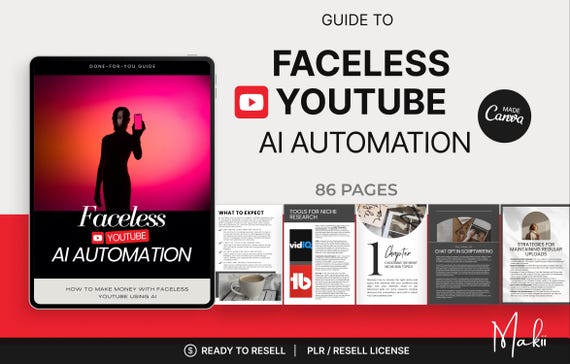 Faceless YouTube Automation Guide | Editable Canva eBook with PLR Rights | AI YouTube Channel Growth & Monetization