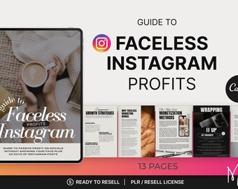 Guia de Lucros Sem Rosto no Instagram | Ebook PLR do Canva | Ebook Editável de Marketing no Instagram