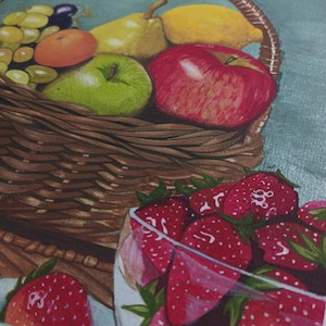 Original Watercolor Fruit Basket Painting - A4 Still Life Art