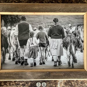 Old wood picture frame picture gift chalet holiday apartment decoration hotel nature Allgäu Switzerland homeland cow mountains cattle drive photography outdoor Alp