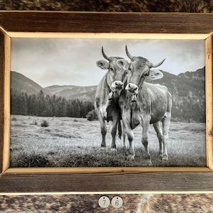 Old wood picture frame picture gift chalet holiday apartment decoration hotel nature Allgäu Switzerland homeland cow mountains cattle drive photography outdoor Alp