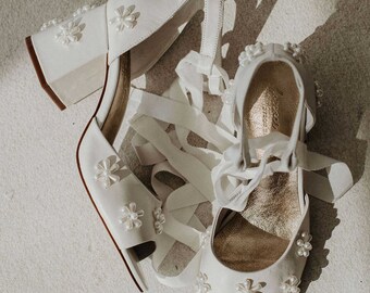 PEARL FLOWER BRIDAL shoes, low heel Ivory pearl wedding shoes, ivory beaded bridal shoes, ivory pearl heels, pearl flower shoes. Final sale