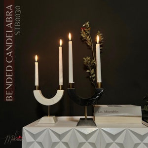 Bended candelabra ( 7.50 inch, Full set, Home Décor, Luxury candle holder ,Handmade Marble Decoration, Natural Marble ) Mukemel Designs