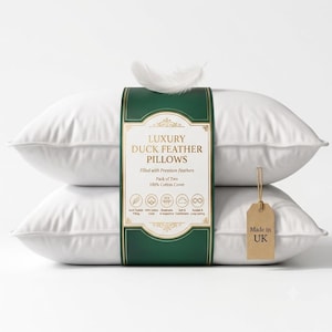 Duck Feather Pillows 2 Pack Hotel Quality Bed Pillows, Soft Firm Neck Support Pillow, Side Sleeper Pillow, Luxury Feather Fill Pillow