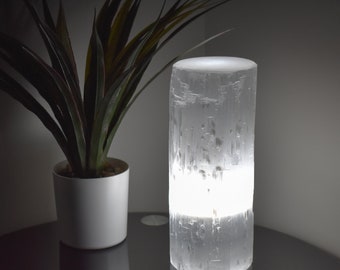 White Selenite Cylinder Tower Lamp Natural Crystal Tower Lamp Spiritual Healing Table Lamp Gift