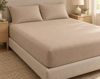 Flannelette Fitted Sheet 40cm Deep, 100% Brushed Cotton Bed Sheet, Soft Warm Winter Bedding, Single Double King Super King