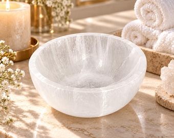 Natural Selenite Crystal Bowl, Handmade Charging Dish, Crystal Holder, Meditation Decor, Tumbled Stone Storage, Spiritual Gift