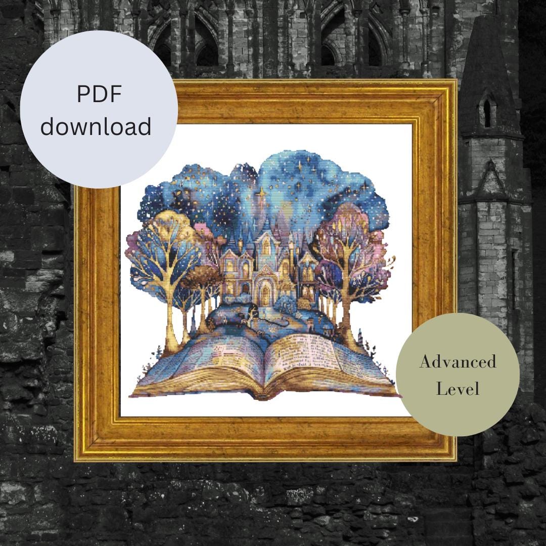 Enchanted Magic Book With Trees– Full Coverage Cross Stitch Pattern ...