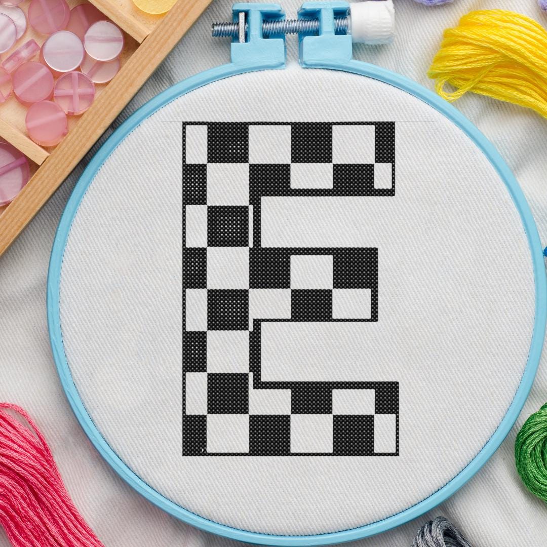 Lettering E Pattern Chessboard Letter E Cross Stitch Pattern, Monogram E Cross Stitch ...
