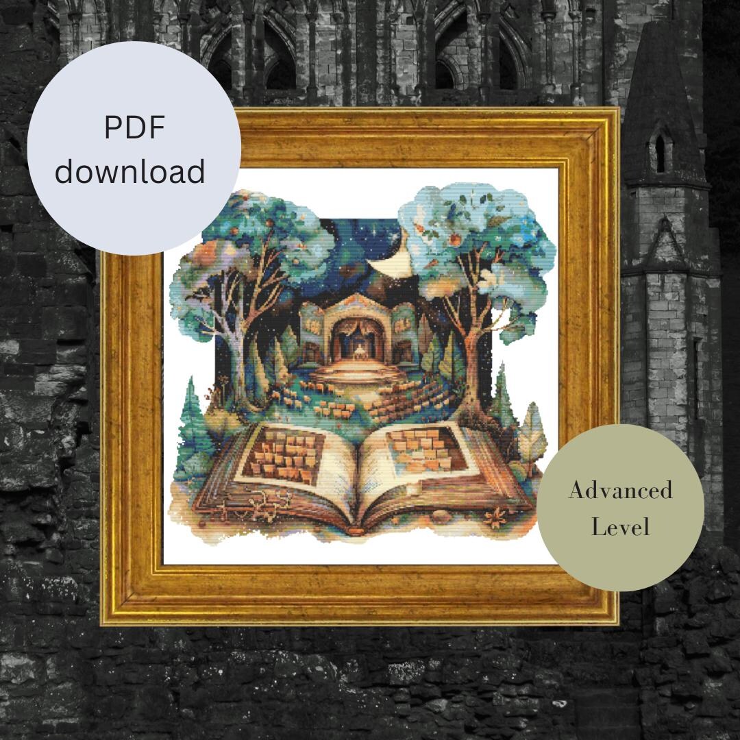 Magic Book Theater Full Coverage Cross Stitch Pattern, Instant Download ...