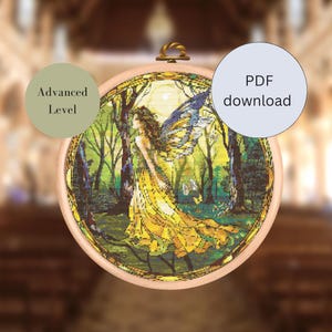 Fairy in Forest with Wings Cross-Stitch Pattern | Enchanted Forest Embroidery | Nature-Inspired Decor | Digital Download | Fantasy art
