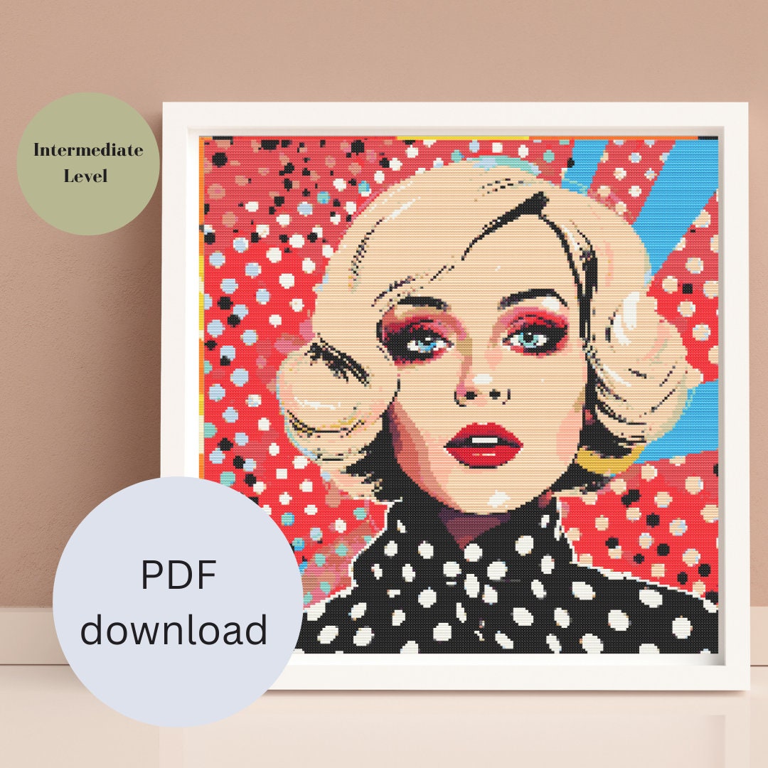 Pop Art Female Polka Dot Lucy Cross Stitch Pattern, Modern Comics