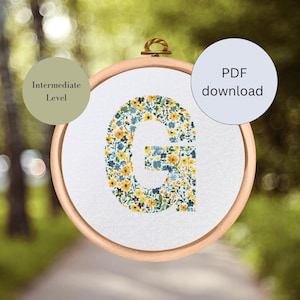 Flower Letter G Cross Stitch Pattern, Monogram A Cross Stitch, Initial Embroidery, Capital Letter Pattern, Alphabet Pattern, Digital Pattern