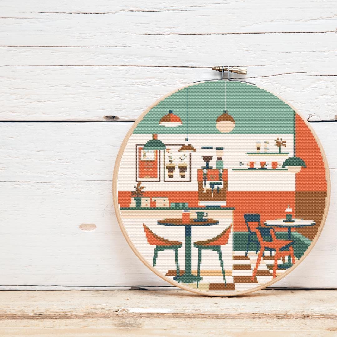 Retro Diner Cross-stitch Pattern | 1950s Vintage Diner Embroidery ...
