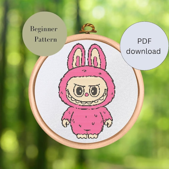 ラブブ ピンクモンスター クロスステッチパターン PDF – かわいいDIY