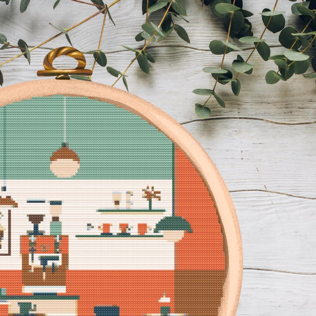 Retro Diner Cross-stitch Pattern | 1950s Vintage Diner Embroidery ...
