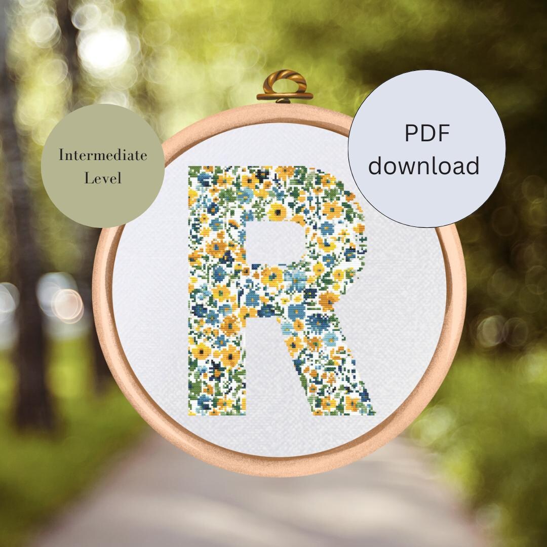 Flower Letter R Cross Stitch Pattern, Monogram A Cross Stitch, Initial ...