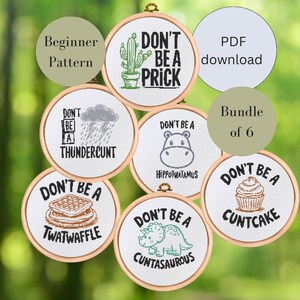 Funny Sweary Cross Stitch Pattern Bundle | 6 Snarky & Sarcastic Designs | Instant Download | Modern Embroidery | 130 x 130 Stitches