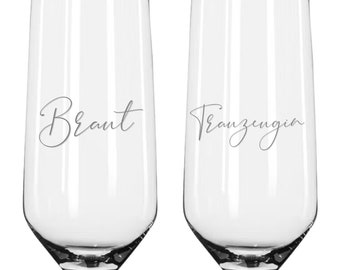 Sektglas Braut Trauzeugin, 2er Set oder einzeln, Sektglas für Hochzeit, Sektglas JGA, Sektglas für Hochzeit, Kleines Hochzeitsgeschenk
